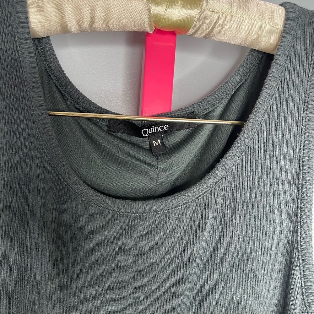Quince Tencel Rib Knit Dark Olive Tank Midi Dress size medium - Picture 5 of 7